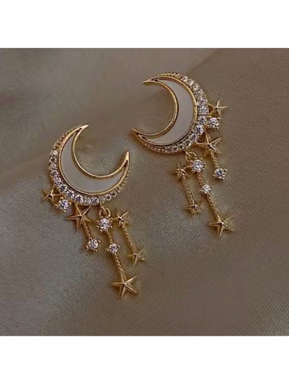 Gold Moon & Star Dangle Earrings A142